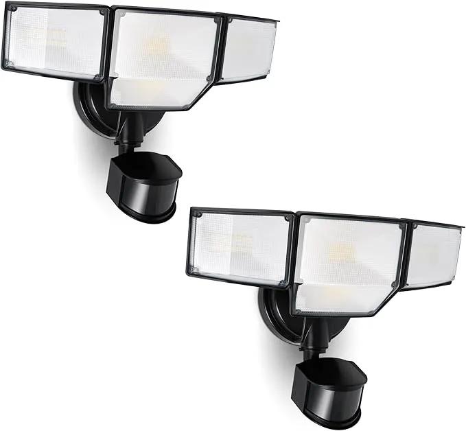 LUTEC 80W 9000LM LED Security Lights Motion Sensor Outdoor Lights, 4 Head LED Flood Light Outdoor 5000K Daylight, IP65 Waterproof, Motion Detected Light for Outside, Garage, Yard - 2 Pack (Black) by GreenHaven Gardens