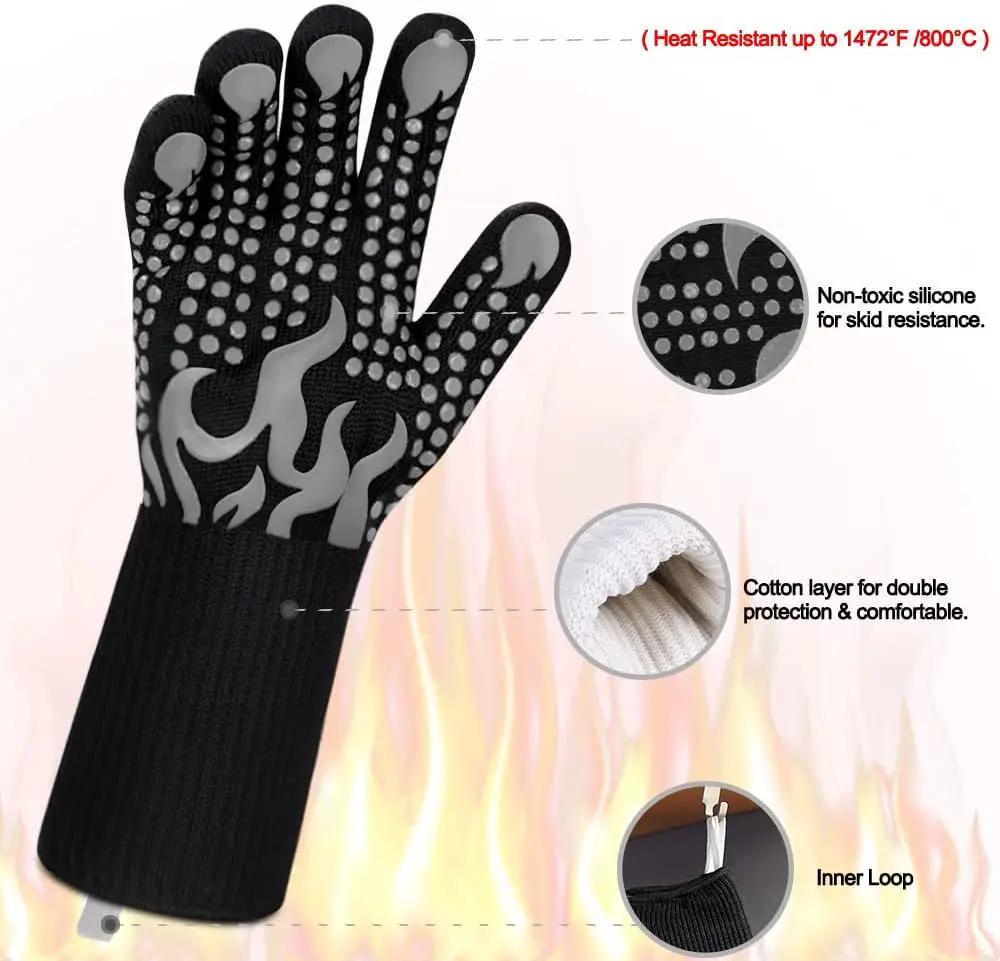 Comsmart BBQ Gloves, 1472F Heat Resistant Silicone Non-Slip Oven Mitts, Long Kitchen Gloves Perfect for Grilling, Cooking, Baking, Cutting by GreenHaven Gardens