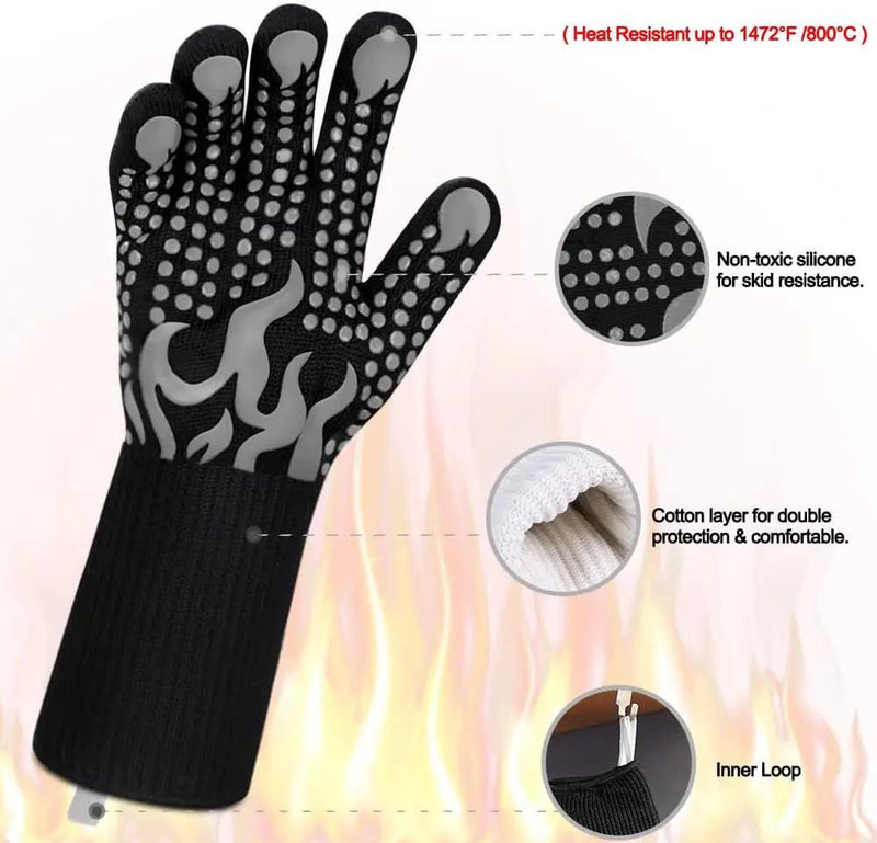 Comsmart BBQ Gloves, 1472F Heat Resistant Silicone Non-Slip Oven Mitts, Long Kitchen Gloves Perfect for Grilling, Cooking, Baking, Cutting by GreenHaven Gardens