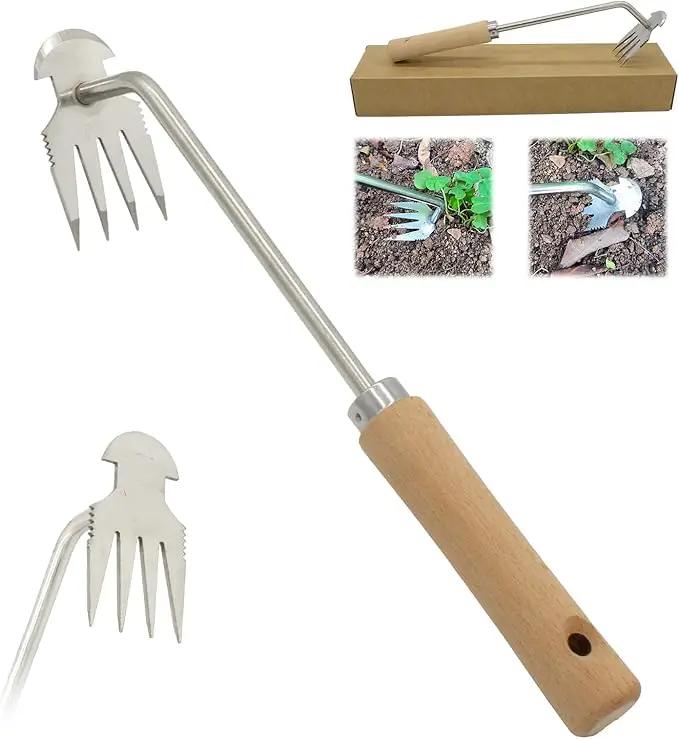 Weeding Artifact Uprooting Garden Weeding Tool, Upgraded Weed Removal Tool, Stainless Steel/Manganese Steel Weed Puller Manual Weeders for Home Gardening Yard Farmland (12in Stainless Steel Wood) by GreenHaven Gardens
