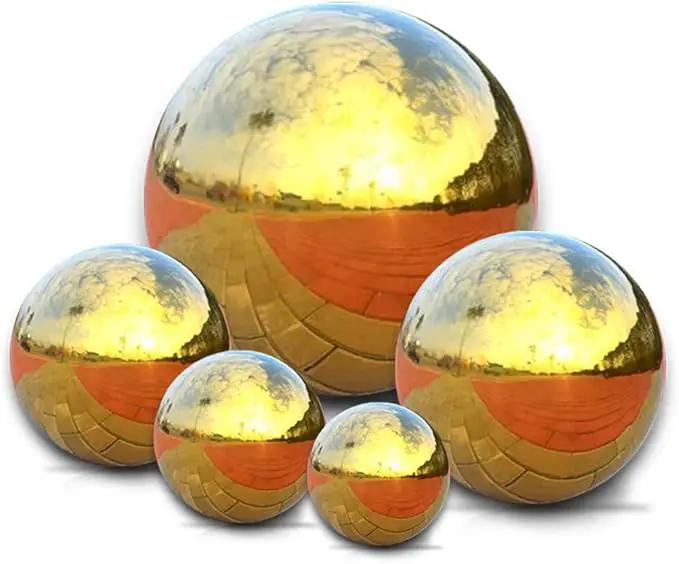 Nerien Gazing Ball, Stainless Steel Garden Mirror Globe, Polished Ornament Sphere, Hollow Floating Reflective Hemisphere, for Home Outdoor Pond Housewarming Swimming Pool Decoration, Gold, 5Pcs Mix by GreenHaven Gardens