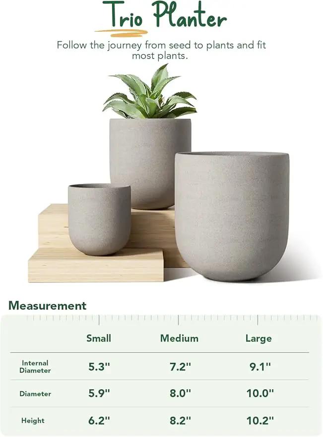 LE TAUCI 6+8+10 Inch Plant Pots Indoor, Ceramic Planters for Indoor Plants, Cylinder Pots with Drainage Hole and Plug, Planter Pots for Home Office Room Patio, Set of 3, Neutral Gray by GreenHaven Gardens