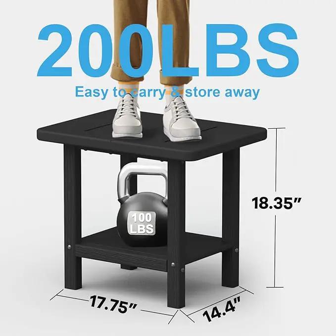 Outdoor Side Table - 2-Tier Storage All Weather Outdoor End Table for Patio - HDPE Morden Easy Maintenance Adirondack Side Table for Pool Porch Balcony Garden Lawn Backyard Outside Indoor by GreenHaven Gardens