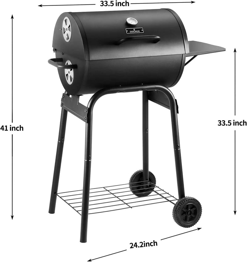 Charcoal Grill Outdoor BBQ Grill, Barrel Charcoal Grills with Side Table, with Nearly 500 Sq.In. Cooking Grid Area, Outdoor Backyard Camping Picnics, Patio and Parties, Black by GreenHaven Gardens