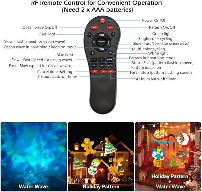 Slide Show Outdoor Holiday Projector, 2 in 1 Water Wave Outside Projector Lights Halloween Christmas, St. Patrick's Day Decoration, Eid Mubarak Kareem Festival Decorations, Easter Decorations by GreenHaven Gardens
