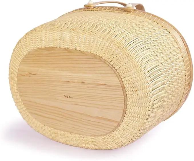 Nantucket Basket Crafts Cane-on-Cane Weave Picnic Basket Shopping Basket Basket Storage Basket Two Swing Handles (Ash Activity Double Open) by GreenHaven Gardens