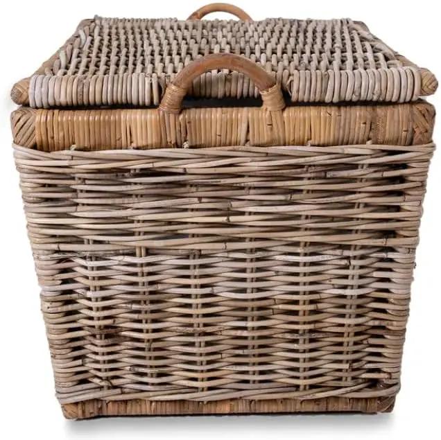 The Basket Lady Lift-Off Lid Wicker Storage Basket, Medium, 20 in L x 15 in W x 14 in H, Serene Grey… by GreenHaven Gardens