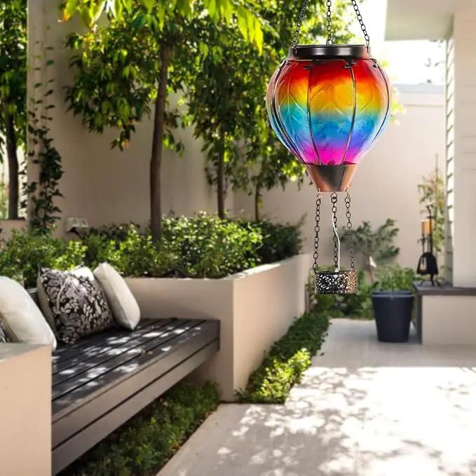 Starsoul Hot Air Balloon Solar Lantern with Candle Holder Solar Hot Air Balloon Flickering Flame Hanging Garden Light Waterproof Glass Hot Air Balloon Solar Lamp Decorative for Lawn Porch Tree Yard by GreenHaven Gardens
