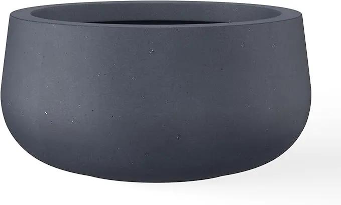 Kante 15.7" Dia Round Concrete Planter, Outdoor Indoor Garden Plant Pots with Drainage Hole and Rubber Plug, Modern Curvaceous Design, Charcoal by GreenHaven Gardens