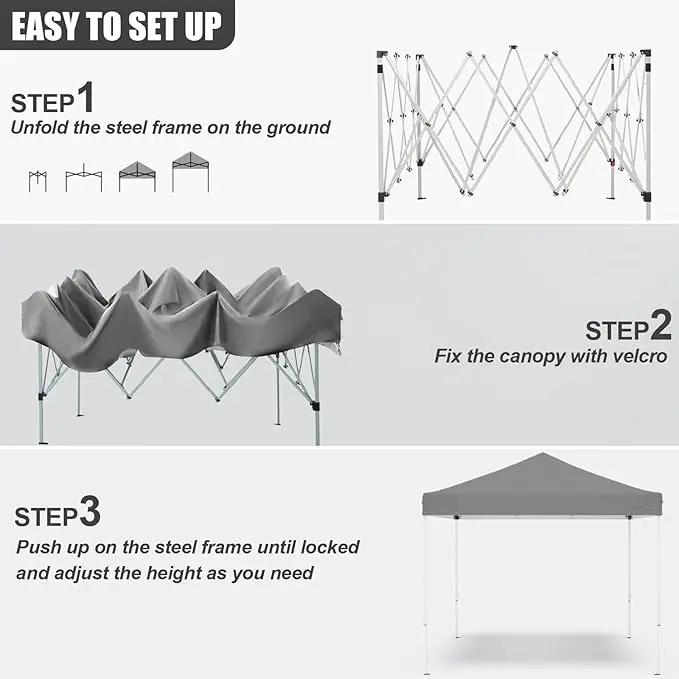 10x10ft Pop Up Canopy Tent,Heavy Duty Waterproof Folding Tent for Camping Parties Events Parties,Outdoor Canopy,Portable Sun Shelter,3 Adjustable Height(Grey) by GreenHaven Gardens