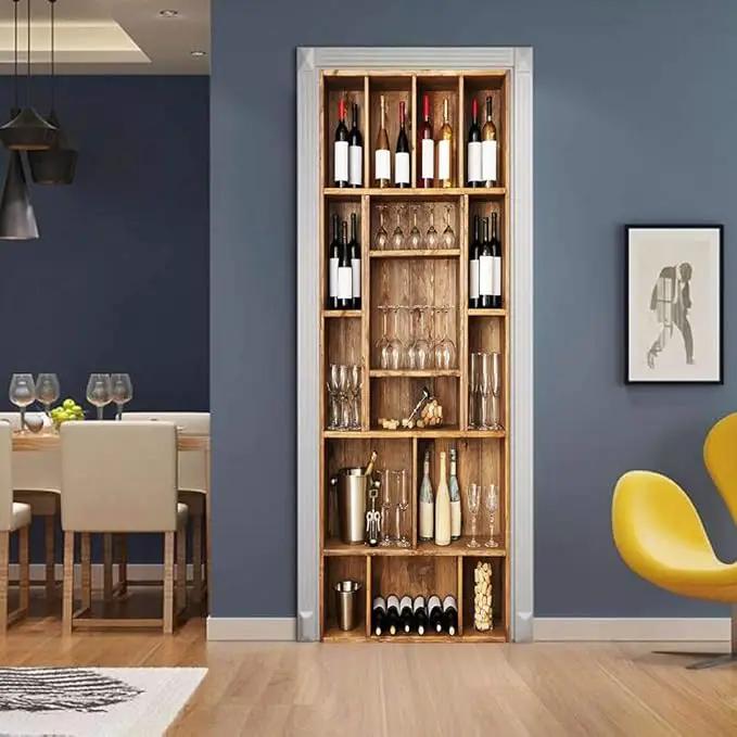 3D Peel and Stick Murals - Wine Cabinet Wallpaper - Removable PVC Waterproof Door Poster for Bedroom Living Room - 37.4 x 82.7 inch by GreenHaven Gardens