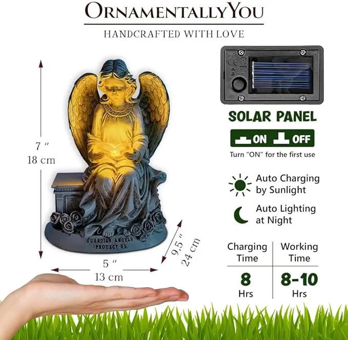 Spring & Summer-Themed Garden Statues – Adorable Outdoor Decor for Lawn, Patio & Porch (Guardian Angel Reading Book Garden Statue, 10" Solar Powered Angelic Outdoor Figurine) by GreenHaven Gardens
