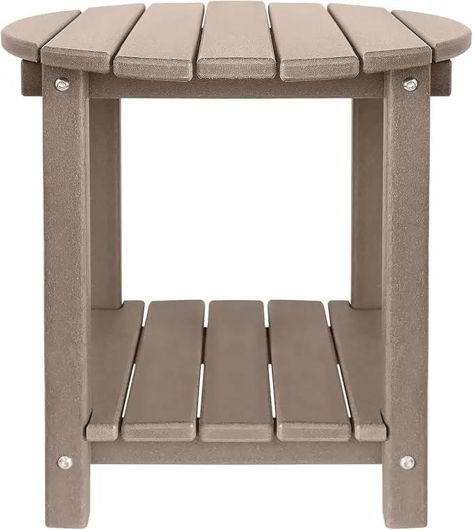 Adirondack Round Outdoor Side Table 2-Tier Storage Patio Side Table, HDPE End Tables for Backyard Pool Porch Garden Lawn (Teak) by GreenHaven Gardens