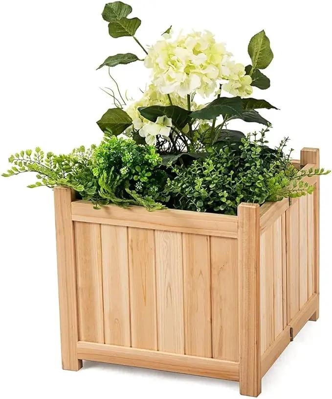GRAFFY Raised Garden Bed, Folding Wood Planter Box w/Removable Bottom & Drainage, Indoor Outdoor Square Elevated Planter for Flower Herb Vegetable Fruit, Plant Container for Grass Lawn Patio Backyard by GreenHaven Gardens
