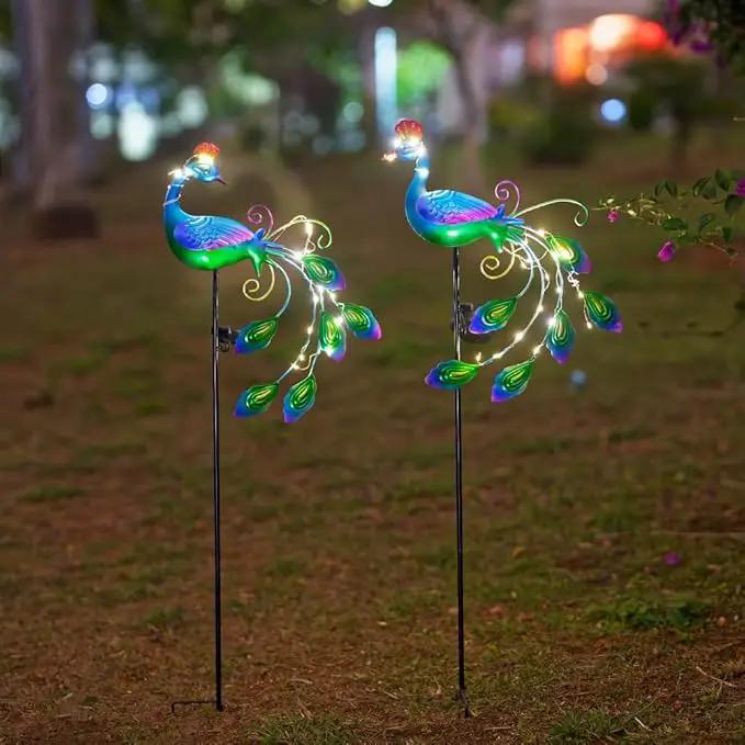 DREAMSOUL 2 Pack Peacock Solar Lights Outdoor Waterproof, Metal Outdoor Solar Lights for Yard Garden Peacock Decor by GreenHaven Gardens