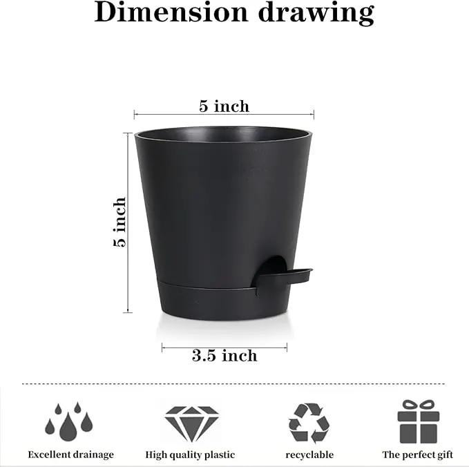 5 Pack 5 inch Self-Watering Pots, African Violets Planter with Drainage Holes and Reservoir, Black Plastic Planter for Indoor Outdoor Plants Flowers and Houseplants Black, 5 inch 5 pcs by GreenHaven Gardens