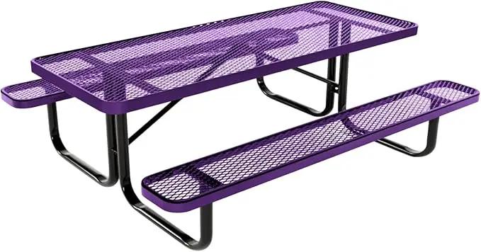 Coated Outdoor Furniture Heavy-Duty Portable Outdoor Kids Table, Expanded Metal Kids Picnic Table, Commercial-Grade Picnic Table, Made in America (6ft Rectangular, Childrens, Textured Purple) by GreenHaven Gardens