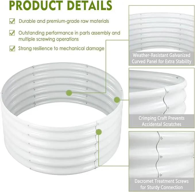 FORTUNO 2 Pcs 17" Tall 4 Ft Round Raised Garden Bed Box Galvanized Metal Outdoor High Flower Bed Steel Patio Ground Planter for Planting Vegetables and Herbs, White by GreenHaven Gardens