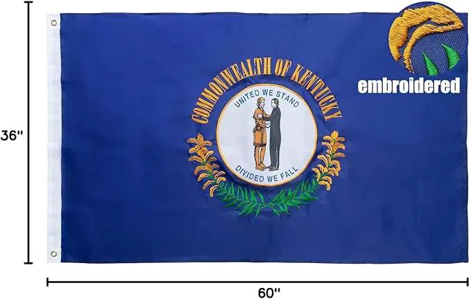 TOPFLAGS Kentucky State Flag 3x5 Outdoor KY Kentucky Flags Double Sided Embroidered Longest Lasting Heavy Duty Polyester Stronger Brass Grommets 4 Stitched Hemming Perfect for Outside by GreenHaven Gardens
