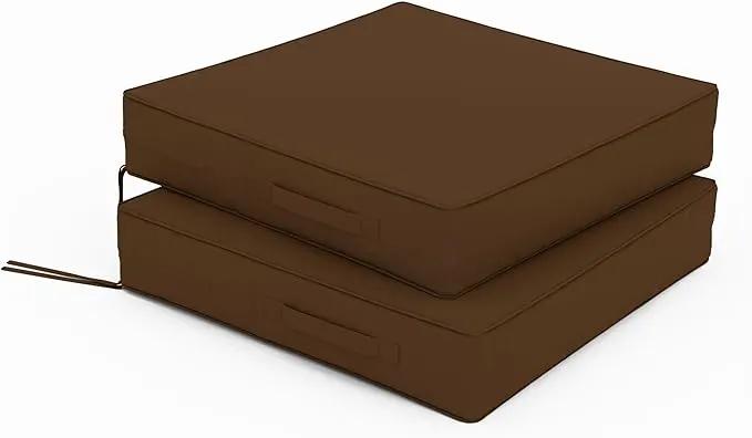 Patio Chair Cushions 22 X 22 X 4 Inch Waterproof Outdoor Seat Cushions for Patio Furniture, Outdoor Sofa Couch Pads with Ties & Handle, Set of 2, Chocolate by GreenHaven Gardens