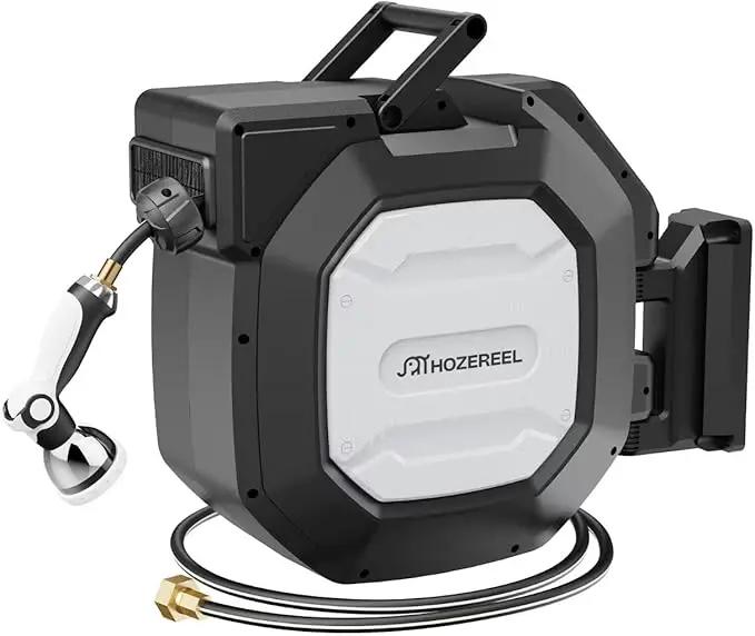 135 ft x 1/2" HOZEREEL Heavy Duty Retractable Garden Hose Reel, Garden Hose Reels Outdoor Organizer- Self Retracting Wall Mount Hose Reel Automatic Recoil Storage, Any Length Lock, 10 Pattern Nozzle by GreenHaven Gardens