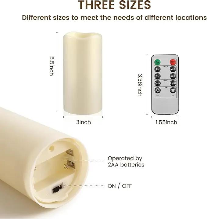 Waterproof Flameless Remote Control Candles 2PACK(D3''*H5.5'')Battery Operated Flickering LED Pillar Candle,plastic with 10-Key 24Hours Timer for Outdoor/Indoor Party Garden Lanterns Porch Ivory by GreenHaven Gardens