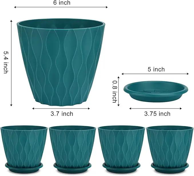 6 inch Plant Pots, 5 Pack Flower Pots Outdoor Indoor, Planters with Drainage Hole and Tray Saucer. by GreenHaven Gardens