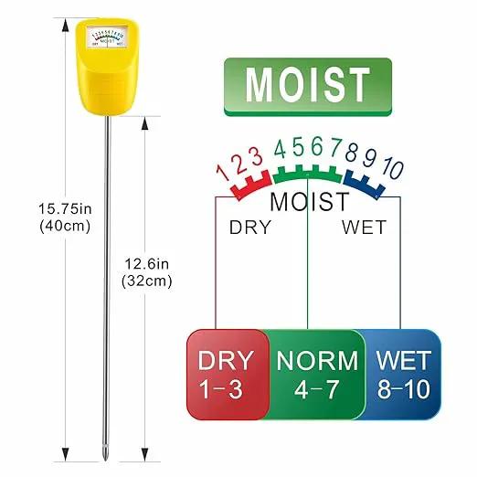 Soil Moisture Meter Long Stem Deep Use, Plant Hygrometer, Water Monitor Tester, for Garden, Flower pots, Lawn, 2 Pack by GreenHaven Gardens