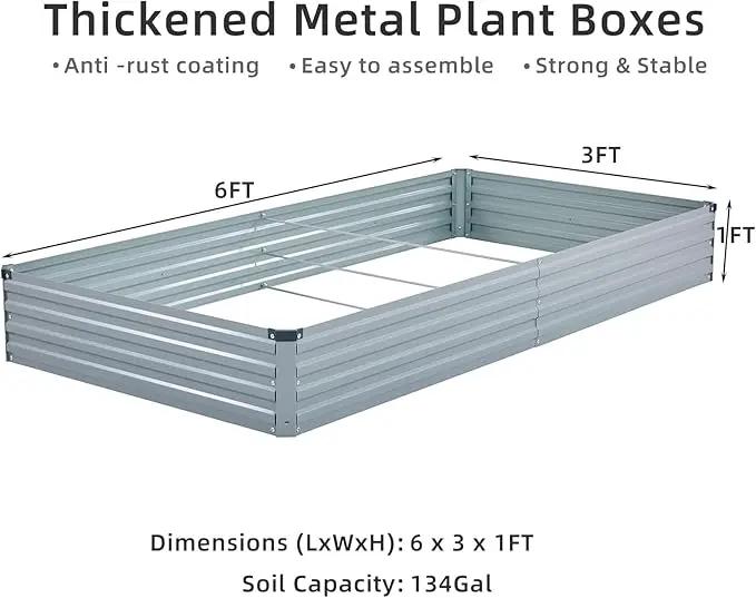 2 Pack 6x3x1FT Galvanized Raised Garden Beds Kit Outdoor Metal Gardening Planter Box for Vegetable Elevated Flower Herbs,Gray by GreenHaven Gardens