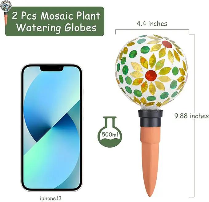 Plant Watering Globes Mosaic Self Watering Spikes 2 Pack for Indoor Outdoor Plants Automatic Plant Waterer Plant Watering Devices for Vacations Pot by GreenHaven Gardens