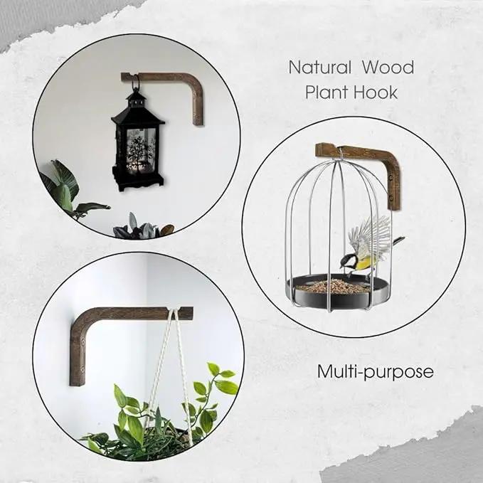 2-Piece Set of Plant Hooks for Wall 6 Inch - Mounted Wooden Plant Hook - Indoor and Outdoor Bracket Plant Hanger for Planters, Lanterns, Bird Feeders, Patio Decorations (Walnut) by GreenHaven Gardens