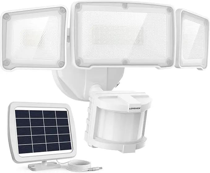 LEPOWER 1600LM LED Solar Security Lights Motion Outdoor, Motion Sensor Light, 5500K White Light, IP65 Waterproof Outdoor Flood Solar Light with 3 Adjustable Head for Yard, Garage（White） by GreenHaven Gardens
