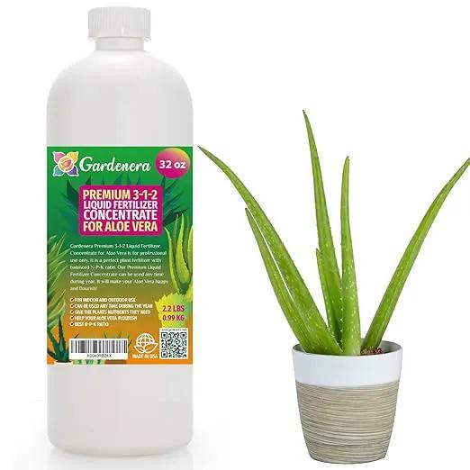 Premium Liquid Aloe Vera Plant Fertilizer - 3-1-2 Concentrate for Indoor Plants and Flowers by Gardenera | Organic Plant Food for Aloe Vera Plants - 32oz by GreenHaven Gardens