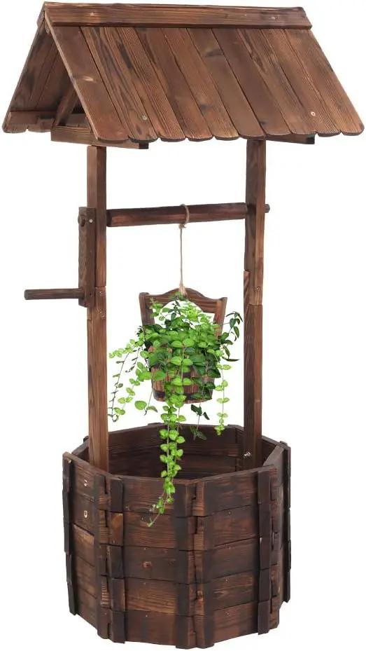 Wooden Wishing Well with Hanging Bucket, Outdoor Rustic Wishing Well Planter for Flowers and Plants, Well Covers for Yard, Garden Decor for Outside by GreenHaven Gardens