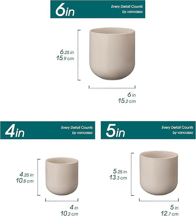 vancasso Ceramic Plant Pots, 4+5+6 inches, Set of 3, Planters with Drainage Hole, Flower Pots Planters Pots for Indoor Plants, Modern Indoor Decorative Garden Pot, Home Decor, Gray by GreenHaven Gardens