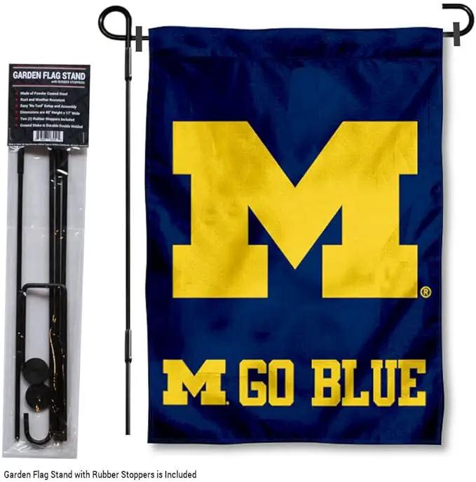 College Flags & Banners Co. Michigan Team University Wolverines Go Blue Garden Flag with Stand Holder by GreenHaven Gardens
