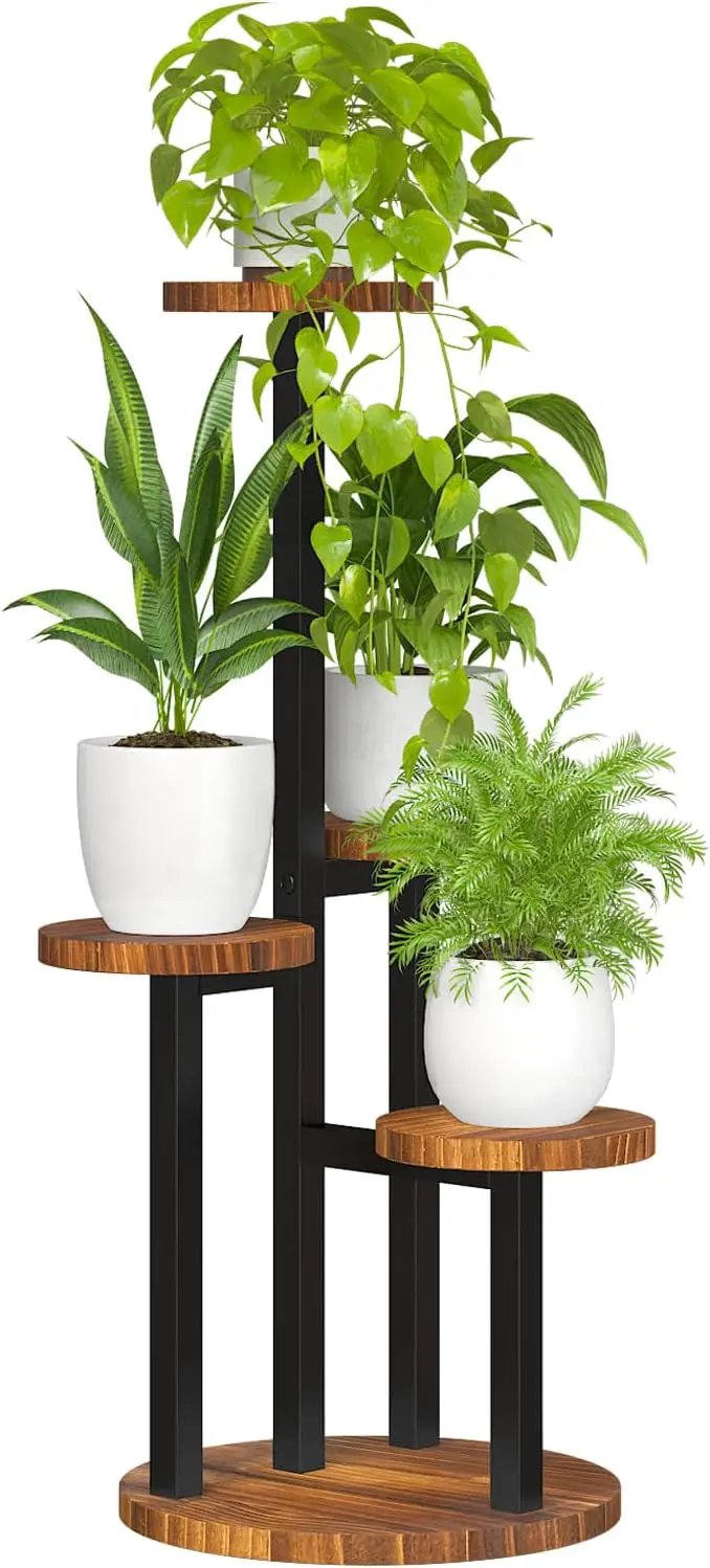 Bamworld 4 Tier Plant Stand Indoor Small Plant Shelf Outdoor Metal Tall Flower Holder Table Support Rack Garden Accessories for Plant Lovers(Brown) by GreenHaven Gardens