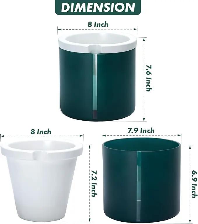 D'vine Dev 8 Inch Design Self Watering Planter for Indoor Plants, White Terracotta Pot with Teal Cylinder Glass Cup, 37-X-C-5 by GreenHaven Gardens