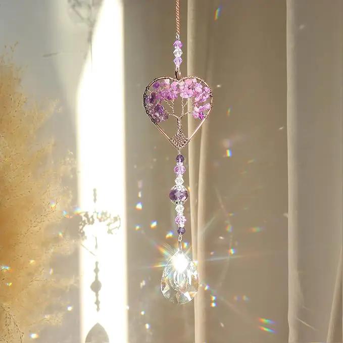 Crystal Sun Catcher Indoor Windows Hanging Tree of Life SunCatchers with Prisms, Chakra Decor for Home, Healing, Pack of 3 by GreenHaven Gardens