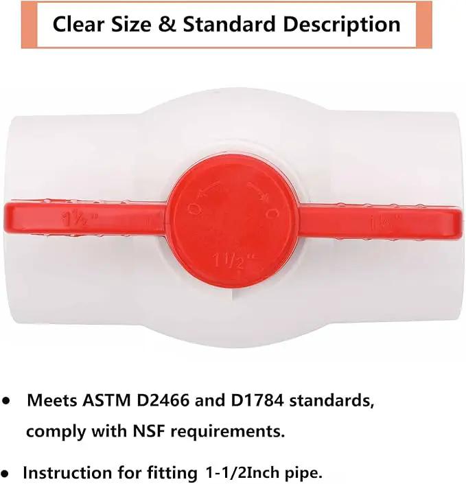 2Pcs 1-1/2" PVC Ball Valve Water Pipe Shut-off Valve Socket with Red T-Handle for Cold Water Supply lines, Irrigation Pipe fitting System(Socket x Socket), Schedule 40 by GreenHaven Gardens
