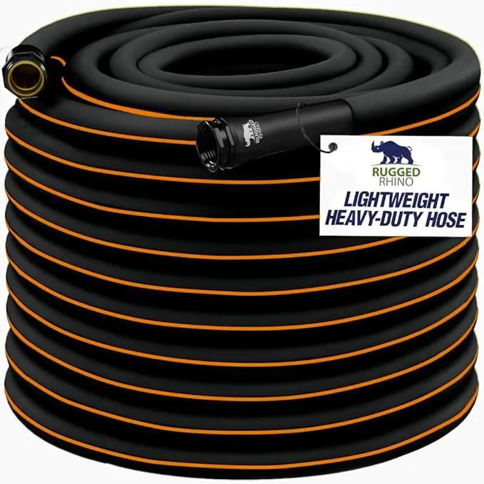 Rugged Rhino Heavy Duty Flexible Light Weight Garden Hose, 100ft x 5/8in, 4 Layer Leakproof Outdoor Gardening Tools, Watering Supplies, Powerful Water Pressure for Lawn, Flowers, Black Orange by GreenHaven Gardens