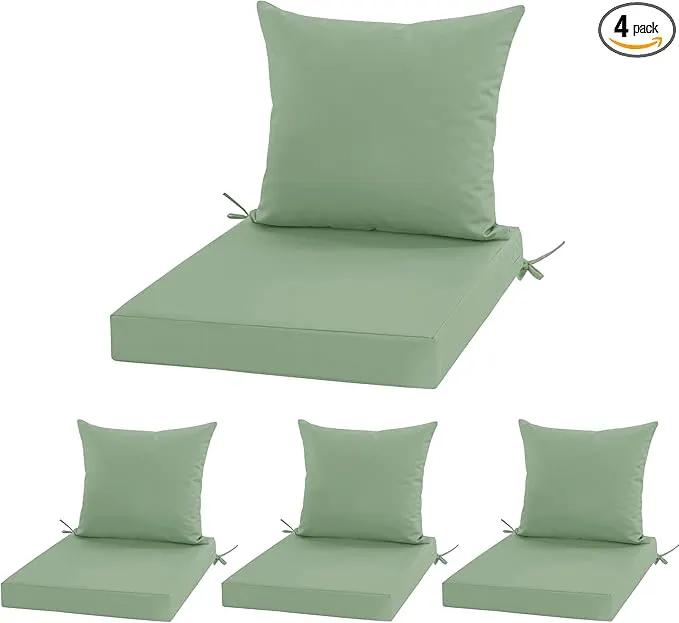 Outdoor Chair Cushions, Waterproof Outdoor Cushions for Patio Furniture w/Fade-Resistant, Removable & Machine-Washable Covers, 19x19 Inch, Ideal for Seat in Gardens/Porch – Set of 4, Sage Green by GreenHaven Gardens
