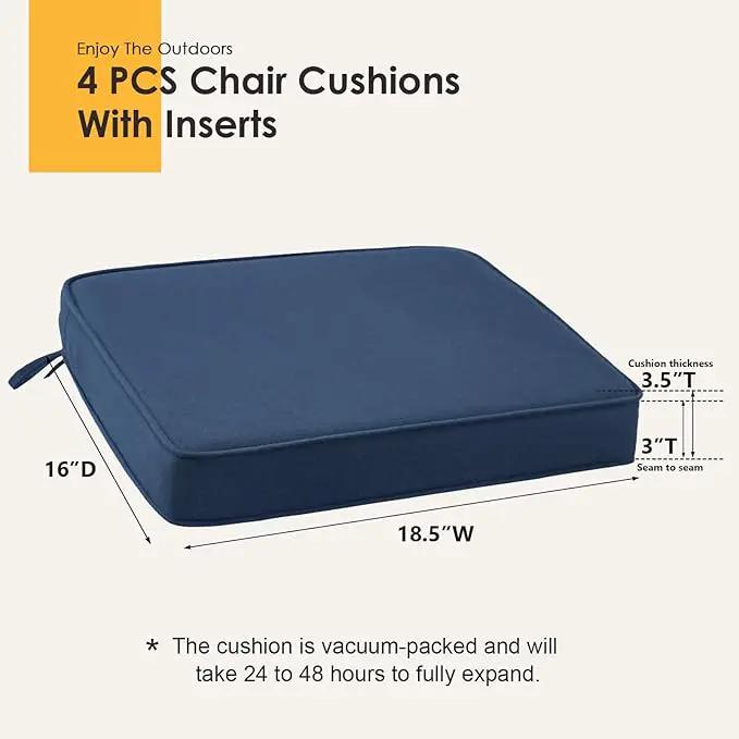 Outdoor Sunbrella Square Corner Seat Cushion, 18.5"x16"x3", Set of 4, Non Slip Seat Cushion Pads with Removable Cover for Patio Furniture, Garden Yard Lawn, Specrtum Indigo by GreenHaven Gardens