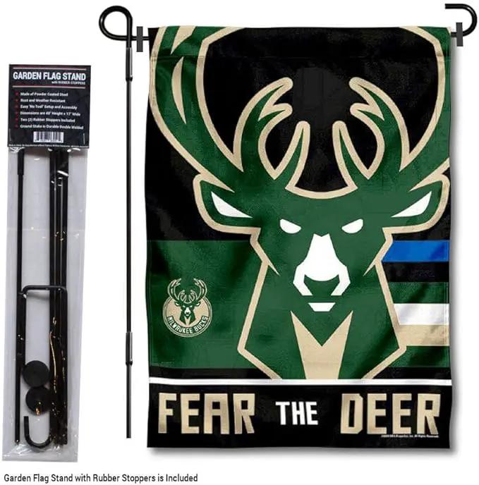 WinCraft Milwaukee Bucks Fear The Deer Garden Flag and Pole Stand Holder by GreenHaven Gardens