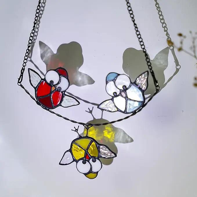 Owl Stained Glass Bird Suncatcher for Window,Best Bird Gifts for Bird Lovers Women,Stained Glass Bird Window Hangings,Best Teacher Gifts,Birthday Gifts,Housewarming Gifts by GreenHaven Gardens