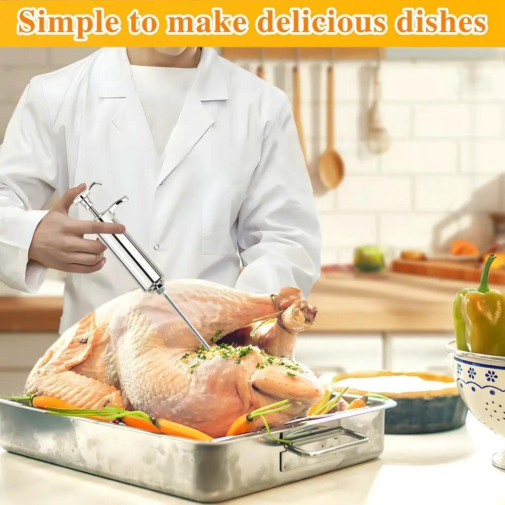 304-Stainless Steel Meat Injector Syringe Kit with 3 Marinade Needles for BBQ Grill Smoker, Turkey, Brisket, Beef, Fish, 2-oz Large Capacity, Silicone Brush and Cleaning Brush by GreenHaven Gardens