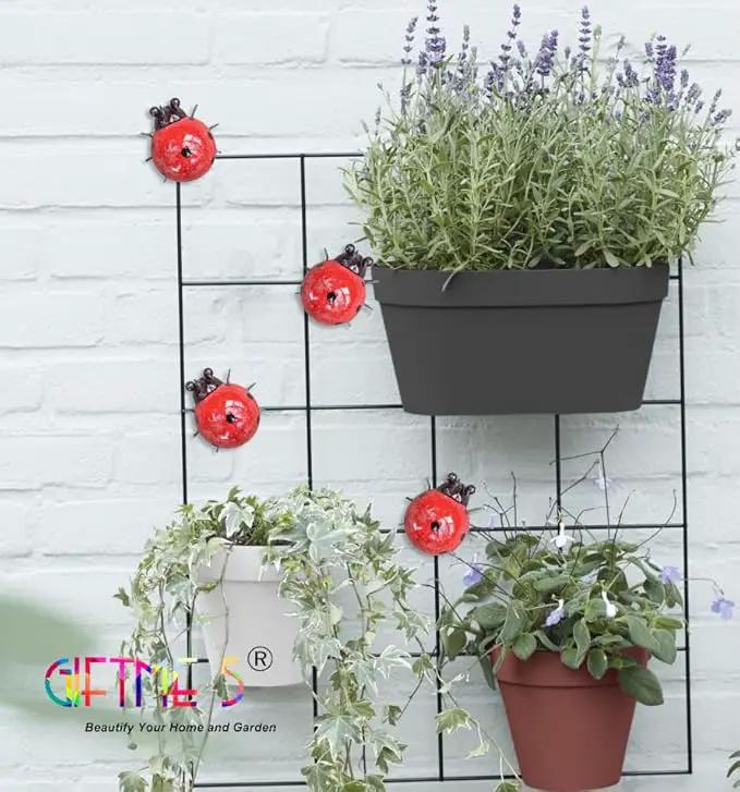 GIFTME 5 Metal Garden Yard Art Decorative 4 Pack Ladybugs Outside Garden Wall Sculptures(RED) by GreenHaven Gardens