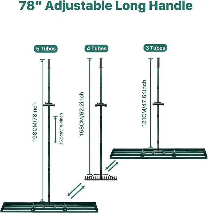 Lawn Leveling Rake 48x10'', Yard Leveling Rake with 78'' Back-Saving Adjustable Handle, Stainless Steel Lawn Leveler Tool with 17'' Tines Head for Garden, Backyard, Farm, Golf Course by GreenHaven Gardens