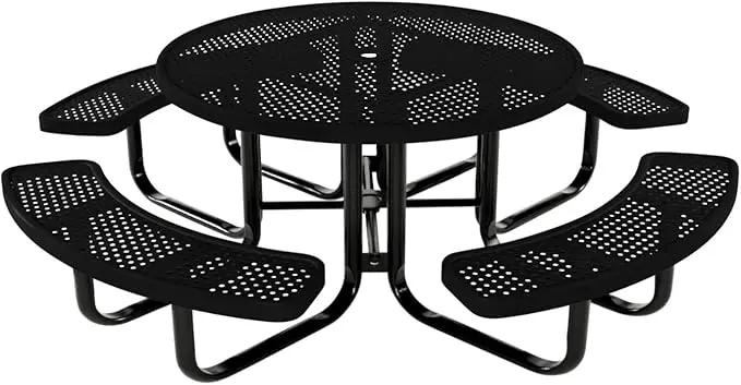 Coated Outdoor Furniture Heavy-Duty Portable Outdoor Kids Table with Umbrella Hole, Punched Steel Kids Picnic Table, Commercial-Grade, Made in America (46 In, Round, Childrens, Textured Black) by GreenHaven Gardens