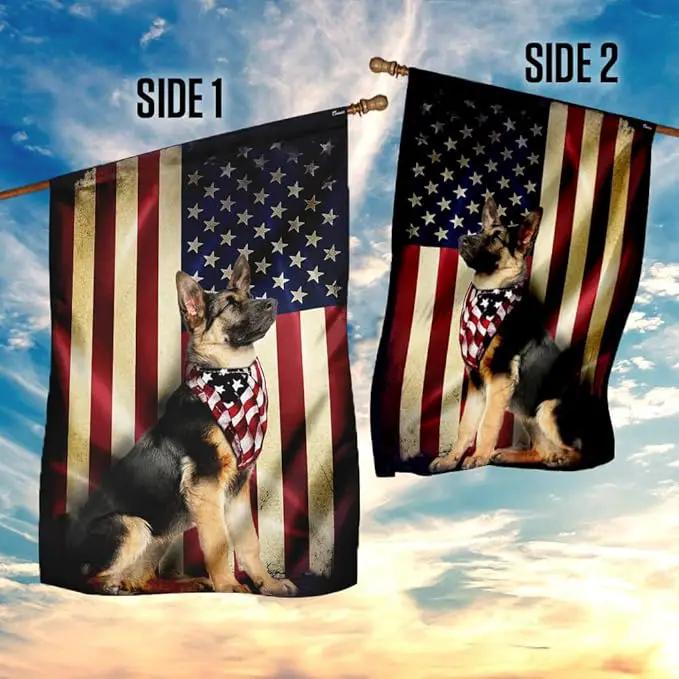 FLAGWIX German Shepherd Dogs Double Sided Flag - Patriot American Dog Flags - Decorations For Home, Outside, Patriotic House Flag 30x40 Heavy Duty Canvas, Decorative Indoor Outdoor Flag by GreenHaven Gardens